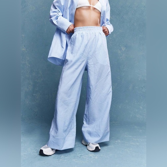 Missguided Pants - MISSGUIDED Trendy Logo Label Striped Wide Leg Pants Office Wear